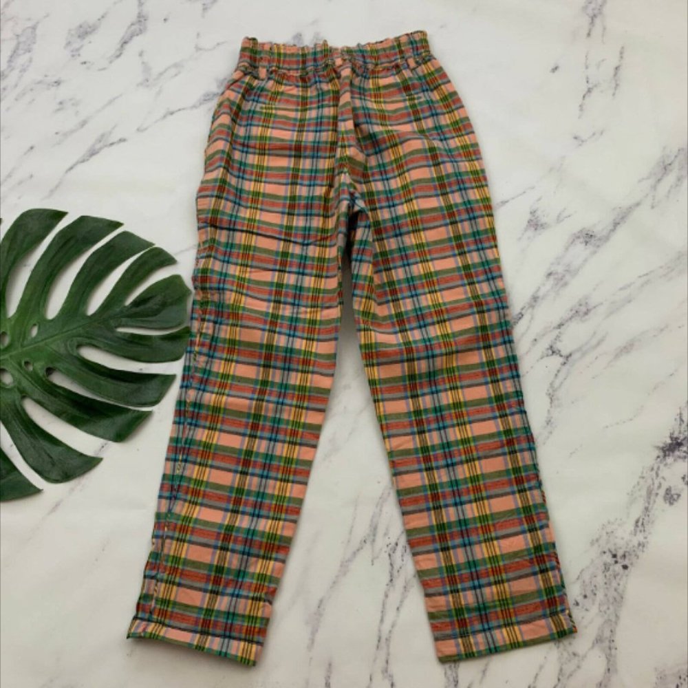 J.Crew High Rise Straight Leg Pant Size 0 Pink Green Ribbon Plaid Cotton - Picture 2 of 4